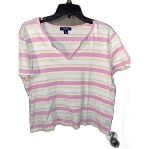 CHAPS PINK LIME & WHITE STRIPED TOP SIZE L